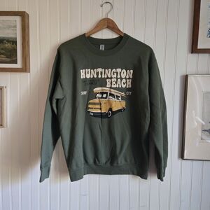 Huntington Beach Surf Hippie Van Green Crewneck Sweater
